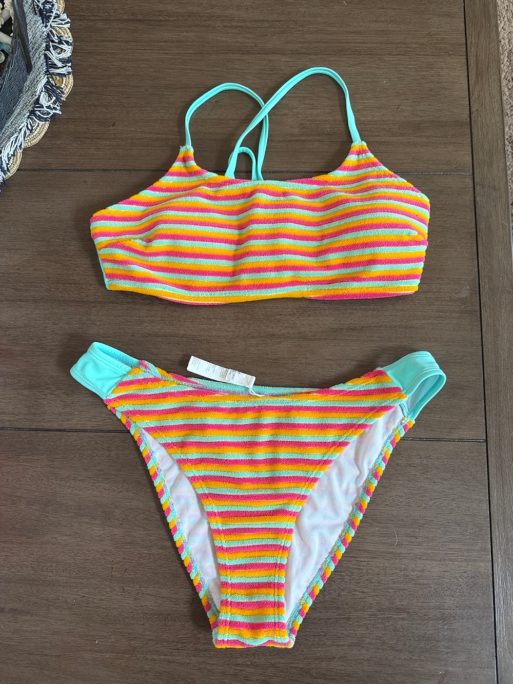 Girls' Rainbow Stripe Bikini Set - Aqua Trim